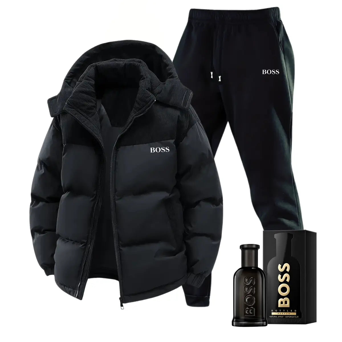 Set aus Winterjacke und -hose + Luxusparfum